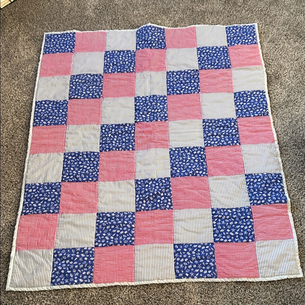 Red, white and Blue Patchwork baby blanket/small throw